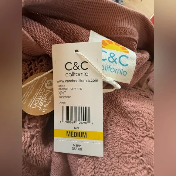NWT. C&C California. Daisy Appliqué Sweatshirt. Dusty Rose. Size Medium. - Picture 7 of 8